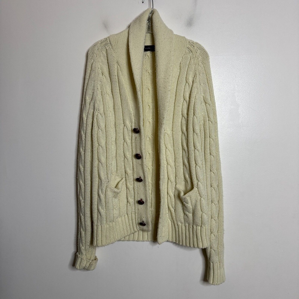 Davison's‎ Mens Store Sweater Mens Chunky Cable Cardigan White XL Vintage